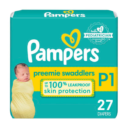 Pampers Swaddlers Diapers Preemie - Size P1, 27 Count, Ultra Soft Disposable Baby Diapers