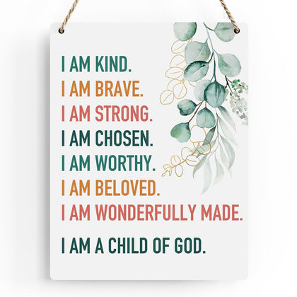 Inspirational Decor I am a Child of God Scripture Wooden Hanging Sign Christian Gift for Baby Kids Girl Boy Nursery Teen Room Bible Verse Wall Art Decoration 8 x 10 Inches