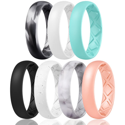 Egnaro Inner Arc Ergonomic Breathable Design, Silicone Rings for Women with half sizes, Women's Silicone Wedding Band?5mm Wide-2mm Thick