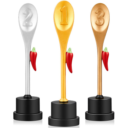 Yinkin 3 Pcs Chili Pepper Trophy Chili Cook Off Trophies Chili Cook Off Prizes Trophy for Chili Cook Off Events Available 1st Place Gold, 2nd Place Silver, 3rd Place Bronze Positions (Trendy)