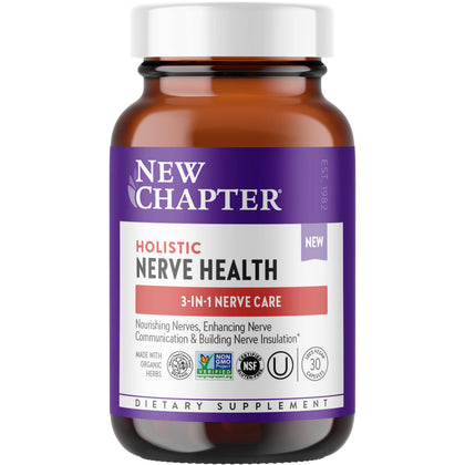 New Chapter Nerve Health Supplement for 3-in-1 Nerve Support from Head to Toe-Vitamin B1 Generates Energy for Nerves,Vitamin B6 Enhances Nerve Communication,Vitamin B12 Builds Nerve Insulation,30ct