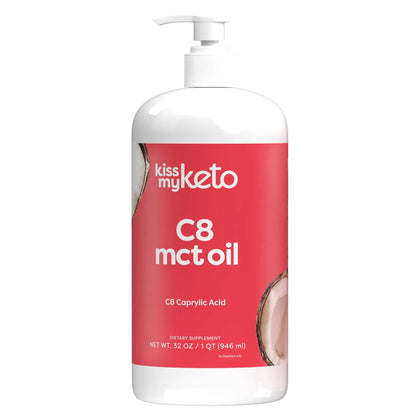Kiss My Keto MCT Oil C8 - 32 oz Pure C8 MCT Oil Keto Fuel - Pure MCT Oil Bottle with Pump - High Octane MCT C8 Oil Caprylic Acid - Keto Pure MCT Coconut Oil Brain Fuel - Liquid Coconut MCT Oil Pure