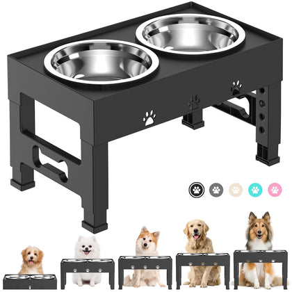 LAKIPETN Elevated Dog Bowls 5 Height Adjustable with 2 Stainless Steel Dog Food Bowls Stand Non-Slip No Spill Dog Dish Raised Dog Bowl Adjusts to 3.1, 9, 10, 11, 12 for Small Medium Large Dogs