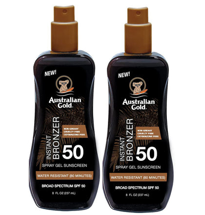 Australian Gold Spray Gel Sunscreen with Instant Bronzer SPF 50, 8 Ounce Pack Of 2