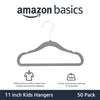 Amazon Basics Kids Velvet, Non-Slip Clothes Hangers, Baby Size 11.6, Pack of 50, Gray