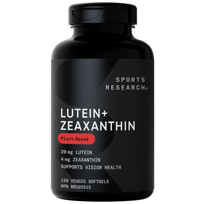 Sports Research Vegan Lutein + Zeaxanthin (20mg) with Organic Coconut Oil for Better Absorption - Supports Vision & Eye Health - Vegan Certified & Non-GMO Verified (120 Softgels)