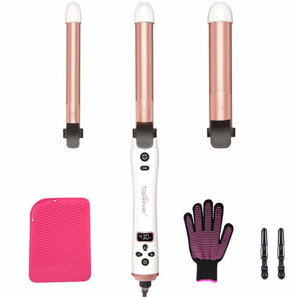 3 in 1 Auto Rotating Curling Iron - TOP4EVER Automatic Hair Curler with Interchangeable Curling Wand (0.75