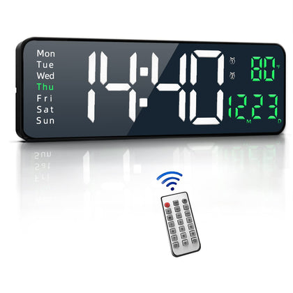 SHLNL Digital Wall Clock,16.2 Inch Large Digital Wall Clock, Large Display with Remote Control,Automatic Brightness Digital Alarm Clock with Indoor Temperature,Date,Week(Green)