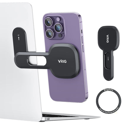 VRIG MG-10 Magnetic Phone Holder for Laptop Designed for iPhone 14/13 / 12 Series MagSafe, Adjustable Phone Monitor Side Mount, Slim Portable Foldable Computer Expansion Bracket