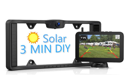 ZEROXCLUB Solar Wireless Backup Camera, 6400mAh Rechargeble Battery, 7 Inch HD 1080P LCD Monitor & IP68 Waterproof License Plate Camera System for RV/Truck/Trailer/Van/Bus, 3-Step Easy to Install