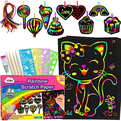 ZMLM Scratch Paper Art-Craft for Girls: Rainbow Scratch Magic Drawing Set Paper Pad Board Supply Kit Girl Project Activity for 3-12 Age Kid Toy Holiday|Party |Birthday|Children's Easter Day Gift