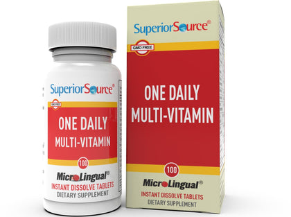 Superior Source One Daily Multi-Vitamin, Quick Dissolve MicroLingual Tablets, 100 Ct, with Vitamins A, C, D3, E, B12 and All B Vitamins, Stress, Heart & Immune Support, Non-GMO