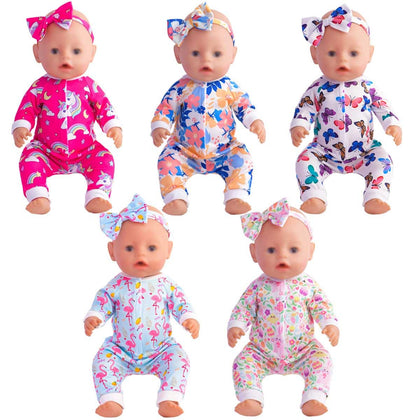 Sweet Dolly Baby Doll Accessories 5 Set Baby Doll Clothes and Headbands for 15 Inch Doll to 18 Inch Doll, 10 PCs in Total Doll Clothes and Accessories