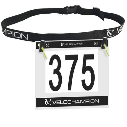 VeloChampion Running, Triathlon, Marathon Number Belt. No pins Needed. - Stretch Fit & Comfortable. No Pins Needed (Adult Run Belt)