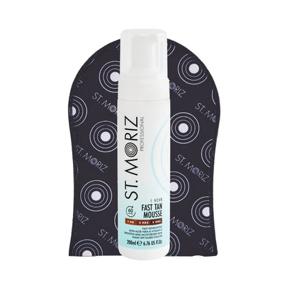 St. Moriz Professional 1 Hour Fast Self Tanner Mousse with Tanning Mitt Bundle - Light to Dark - 200ml - Sunless Instant, Express Self Tanning Foam for Golden, Natural Looking Fake Tan - Aloe Vera