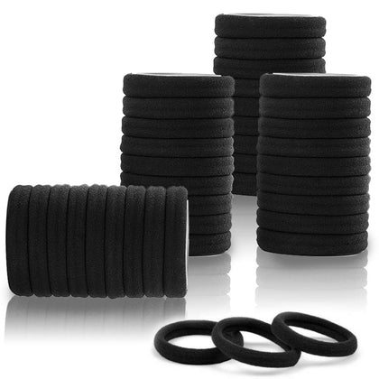 100PCS Black Hair Ties for Women, No Crease No Damage, Seamless Cotton Bands for Thick Thin Hair, Soft Ponytail Holders, Accessories for Girls