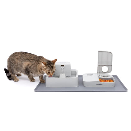 PetSafe Fountain and Feeder Mat, for Dogs and Cats, Silicone Food and Water Placemat, 26 in X 16 in, Waterproof, Dishwasher Safe, Pet Food Mat with Lip,Grey
