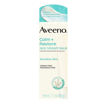 Aveeno Calm + Restore Skin Therapy Balm, Soothing & Moisturizing Skin Protectant for Sensitive Skin, Colloidal Oatmeal & Ceramide to Help Fight Dry Skin, Fragrance- & Steroid-Free, 1.7 oz