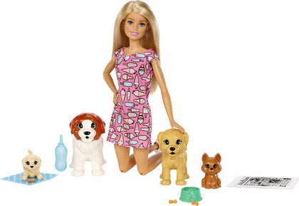 Barbie Doggy Daycare Doll & Pets Playset with 4 Dogs & Accessories, Color Change & Potty Feature, Blonde Fashion Doll