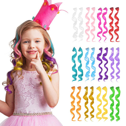 Dreamlover Colored Hair Extensions for Kids, Hair Accessories for Girls, Crazy Hair Day Accessories, Christmas Gifts for Kids, 24 Pieces