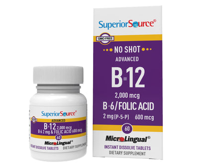 Superior Source No Shot Advanced B12/B6/Folic Acid Multivitamins, 2000 mcg/2 mg/600 mcg, 60 Count