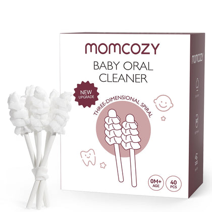 Momcozy Baby Tongue Cleaner Gauze, Baby Toothbrush Disposable Oral Cleaner, Toddler Toothbrush for Tooth Mouth Gum Clean, Infant Toothbrush Oral Cleaning Stick, Baby Oral Cleaner Newborn, 40 Count