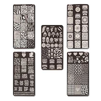 WOKOTO Nail Printing Plates DIY Tool 5 Pcs Text Animal Texture Image Templates Stamping Kit