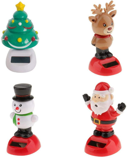 4pcs Solar Powered Toys Christmas Solar Toys Dancing Ornaments Snowman/Santa/Reindeer/Xmas Nodding Solar Toys for Home/Office/Car/Window Ornaments