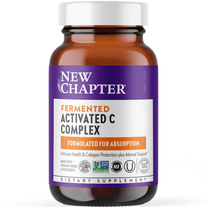 New Chapter Fermented Activated C Complex, Rich in Vitamin C for Immune Health, Collagen Protection + Adrenal Support, Made with Organic Herbs, Non-GMO, 180 Count