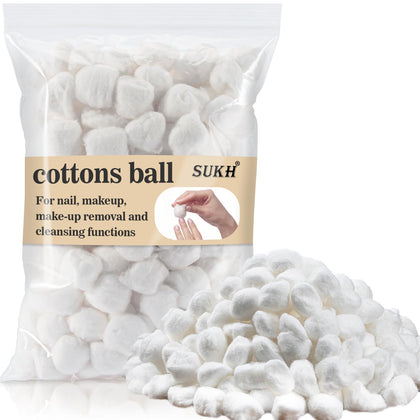 Sukh Cotton Balls - 300 Count Cotton Ball Absorbent Cotton Balls Bulk for Face Small White Cotton Balls for Nail Polish Remover Mini Medium Makeup Remover Real Facial Soft Cotton Balls for Ears