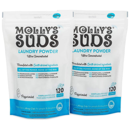 Molly's Suds Original Laundry Detergent Powder | Natural Laundry Detergent Powder for Sensitive Skin | Earth-Derived Ingredients, Stain Fighting | 240 Loads (Peppermint)