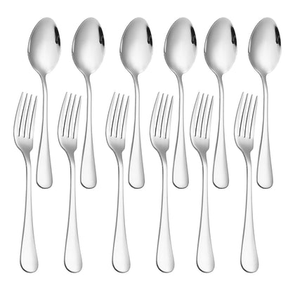 Set of 12, Stainless Steel Dinner Forks and Spoons Silverware Set, Heavy-Duty Dinner Forks and spoons(6.7 Inch) Cutlery Set, Dishwasher Safe (Silver)