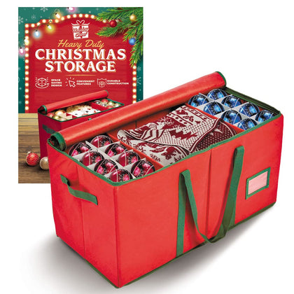 Holiday Cheer Premium Christmas Ornament Storage - Christmas Storage Container Perfect for Holiday Decorations and Ornament Storage Box - Fits 128 Holiday Ornaments - Tear-Proof Fabric