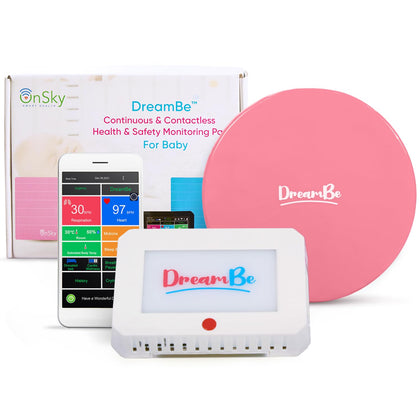 DreamBe-1 by OnSky Contactless Smart Baby Breathing Monitor, Realtime Heart Rate and Sleep Tracker-Monitor Baby Anywhere, Anytime -WiFi, Motion and Crying Notifications, Room Temp (Pink)