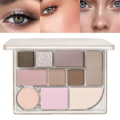 SUAKE All-in-one Disk Conceal Contour Eyeshadow Palette with Mirror-10 Colors Highly Pigmented Matte Shimmer Primer Powder Makeup-Warm Nude Bronze Neutral Shadows 03#