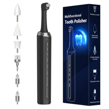 Pratuor Tooth Polisher, Rechargeable Dental Polisher for Teeth Cleaning and Whitening, Electric Dental Care Kit with 5 Multifunctional Brush Heads, 5 Speed Modes, and IPX6 Waterproof?Black?