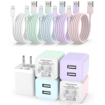 5Pack iPhone Charger [Apple MFi Certified], iGENJUN Dual Port USB Wall Charger Block Adapter with 6FT Lightning Cable Fast Charging Data Sync Cords for iPhone 14 13 12 11 Pro Max XR XS Plus-Multicolor