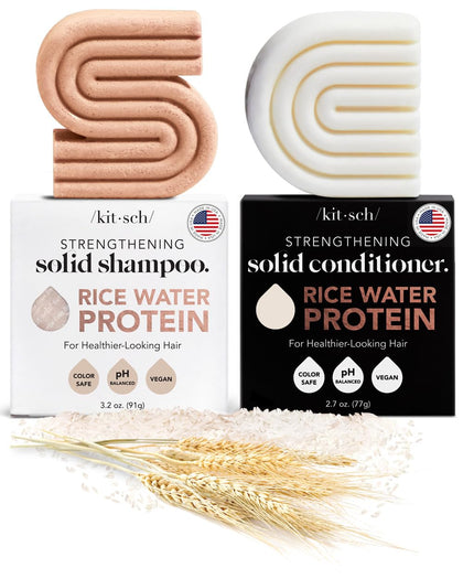 Kitsch Rice Bar Shampoo and Conditioner Bar for Hair Growth | Made in US | Rice Shampoo Bar & Conditioner Bar for Strengthening Hair | Rice Water Shampoo Bar & Conditioner Soap | Paraben Free, 2pc Set