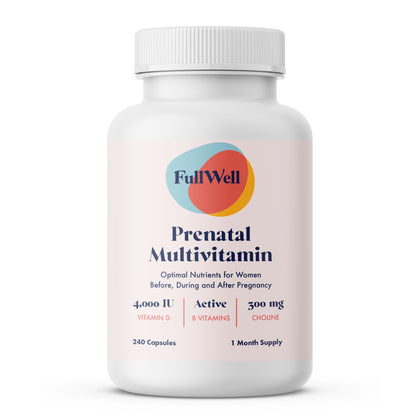 FullWell Prenatal Vitamins | Choline, folate, Vitamin D for fetal Growth, Brain Development | 26+ Vital Nutrients | Dietitian-Formulated, OBGYN Recommended, Non-GMO, 3rd Party Tested, 30 Servings