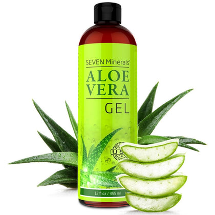 Seven Minerals Aloe Vera Gel - 99% Organic, Big 12 oz - NO XANTHAN, so it Absorbs Rapidly with No Sticky Residue - Made from Real Juice, NOT Powder