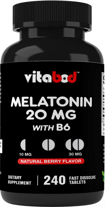 Vitabod Melatonin 20mg - 240 Fast Dissolve Tablets - Drug Free - Natural Berry Flavor - Vegetarian, Non-GMO, Gluten Free