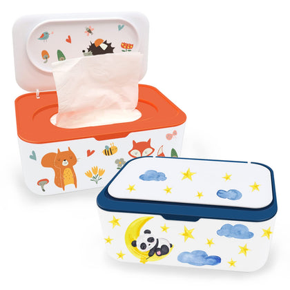 2Pcs Baby Wipes Dispenser, Diaper Wipe Holder with Lid, Refillable Wipes Case Container with Sealing Design, Flushable Wipes Pouch Case Storage Box for Bathroom, Keeps Wipes Fresh Easy Open & Close