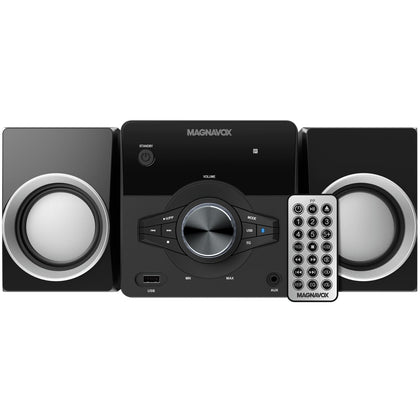 Magnavox MM442 3-Piece Top Loading CD Shelf System with Digital PLL FM Stereo Radio, Bluetooth Wireless Technology, and Remote Control in Black | Blue Lights | LED Display | AUX Port Compatible |