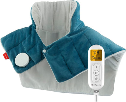 Weighted Heating Pad for Neck and Shoulders, Comfytemp 2.2lb Large Electric Heated Neck Shoulder Wrap for Pain Relief - 9 Heat Settings, 11 Auto-Off with Countdown, Stay on, Backlight - 19