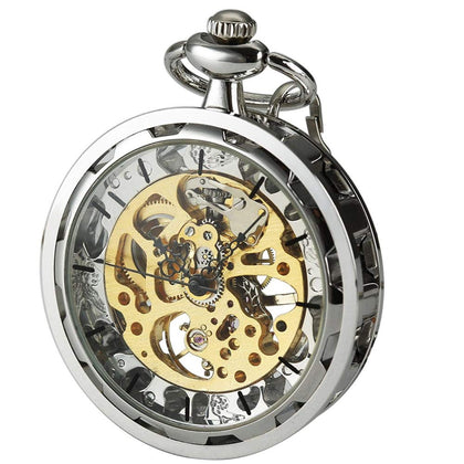 VIGOROSO Mens Classic Steampunk Pocket Watch Gold Skeleton Hand Wind Mechanical Watches in Box