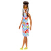 Barbie Fashionistas Doll #210 with Brown Hair in Bun, Wearing Colorful Crochet Halter Dress, Sunglasses and Sandals