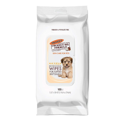 Palmer's for Pets Coconut Oil Gentle Refreshing Wipes for Puppies Coconut Oil Puppy Wipes - 100 ct Gentle Pet Grooming Wipes for Dogs with Coconut Oil (FF15586)