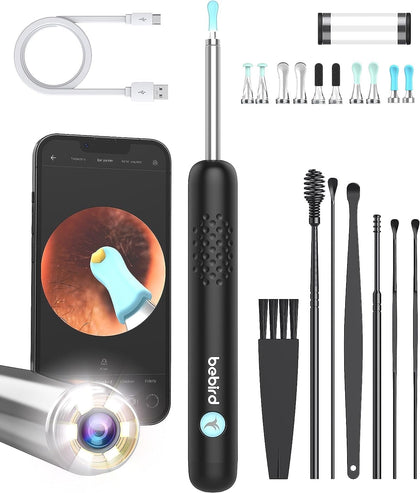 BEBIRD Ear Wax Removal Tool - R1 Upgraded Ear Cleaner with 1080P Camera, Smart Visual Earwax Cleaning Kit with 7 Pcs Ear Set for Daily Ear Pick, 6 LED Lights, 10 Ear Scoop Ear Tips Replacement, Black