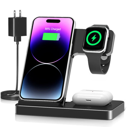 Wireless Charger iPhone Charging Station: 3 in 1 Charger Stand Multiple Devices for Apple - iPhone 15 14 Pro Max 13 12 11 - Watch 8 7 6 5 4 3 2 Se - Airpods 3 2 Pro