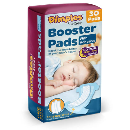 Dimples Booster Pads, Baby Diaper Doubler with Adhesive - Boosts Diaper Absorbency - No More leaks 30 Count (with Adhesive for Secure Fit)  (30 Count)